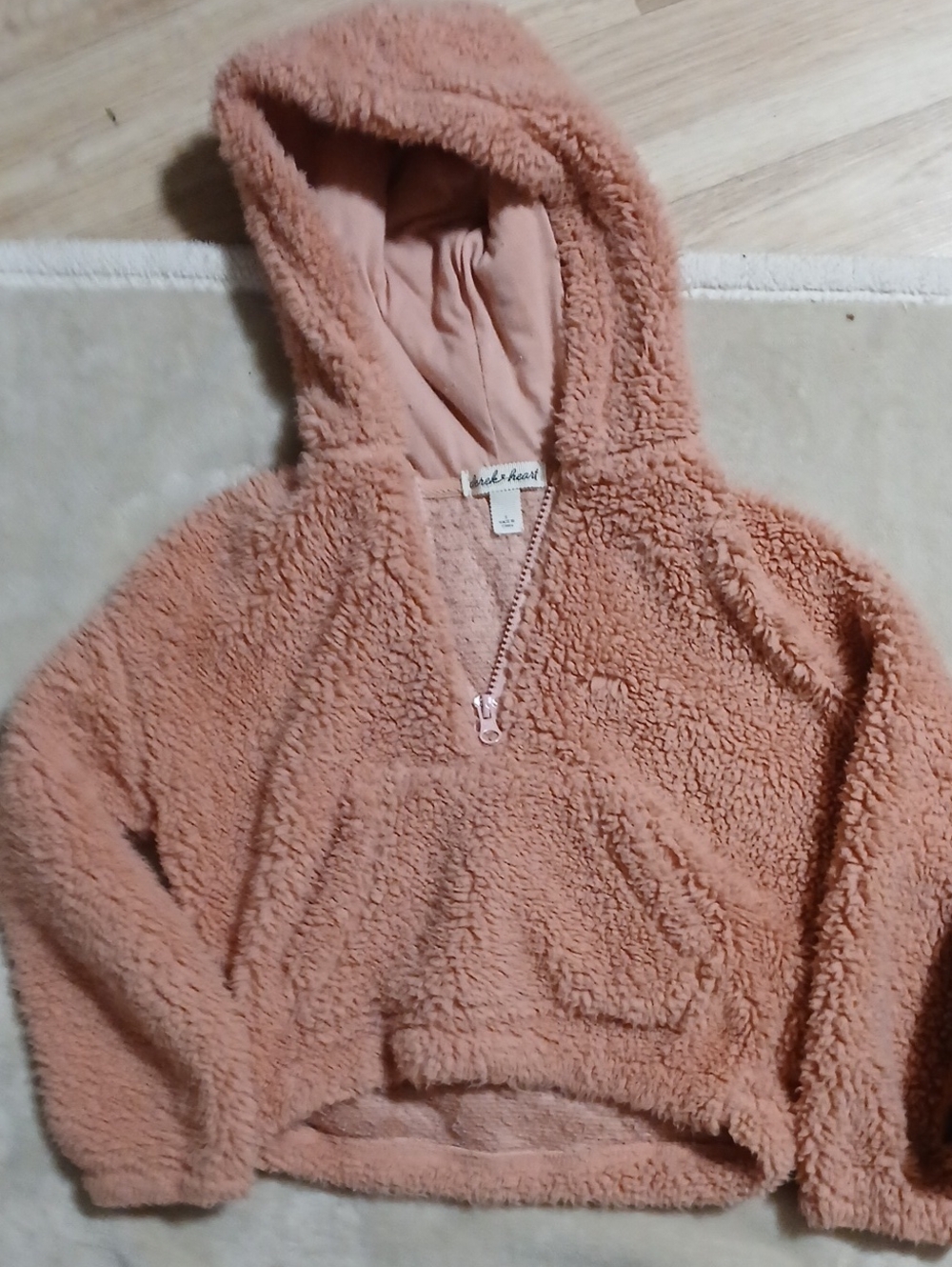 2 Derek Heart Plush Hooded Pullover Jacket - Dusty Pink And Leapord Print.